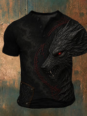 Chemise décontractée à col boutonné avec impression d’art viking rétro