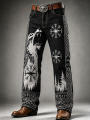 Pantalon décontracté de travail à imprimé artistique rétro viking pour homme