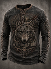 Viking Wolf WILD BY NATURE Chemise Henley décontractée