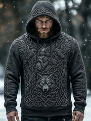 Sweat à capuche confortable pour homme, imprimé artistique d’inspiration viking vintage