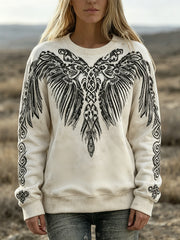 Sweat-shirt décontracté imprimé rétro Viking pour femme