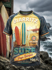 Hommes Rétro Français Basque Surf Imprimer Décontracté Goutte Épaule T-shirt