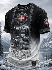 T-shirt avec impression artistique commémorative du Festival suisse de la garde des troupeaux pour hommes