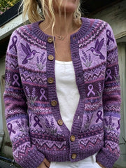 Vintage Violet Ruban & Colibri Lavande Isle Motif Imprimer Cardigan des femmes