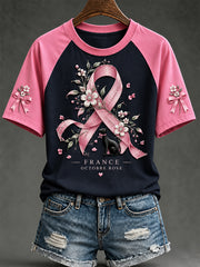 T-shirt à manches courtes de la campagne de sensibilisation au cancer du sein «Octobre rose» en France pour femmes