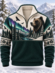 Sweat-shirt à manches longues doublé polaire pour homme, motif animaux de la forêt nordique