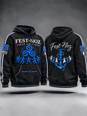 Sweat-shirt à capuche décontracté pour homme, noir, imprimé breton français Fest-Noz