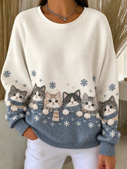 Mignon Chats Femme En Automne Et Hiver Imprimer Côtelé Col Rond Sweatshirt