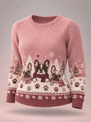 Pull décontracté mignon pour femmes, motif chiens d'hiver, pour les amoureux des chiens