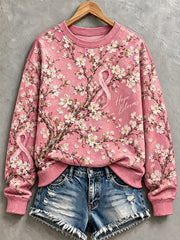 Sweat-shirt rose pour la sensibilisation au cancer du sein, motif peinture à l’huile