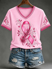 Sensibilisation au cancer du sein des femmes T-shirt à manches courtes de soutien de ruban rose