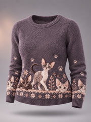 Pull décontracté pour femme mignon hiver chat imprimé chat amoureux