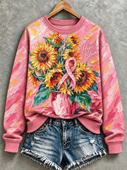 Sweat-shirt rose pour la sensibilisation au cancer du sein, motif peinture à l’huile