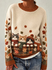Pull à manches longues imprimé motifs mignons de chats pour femme, collection automne-hiver