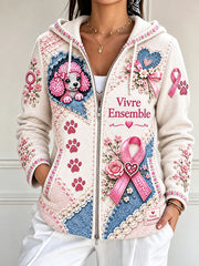 Veste décontractée à capuche pour femme, motif chiot et cancer du sein, France