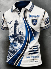 Polo décontracté pour homme à imprimé phare de Bretagne, style français