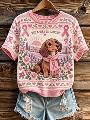 T-shirt français à manches courtes de sensibilisation au cancer du sein pour femmes