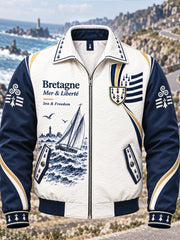 Veste décontractée zippée pour homme, imprimé patchwork breton français
