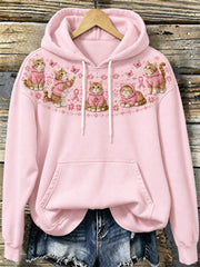 Sweat à capuche décontracté pour femme, motif chat et ruban rose de sensibilisation