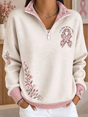 Sweat-shirt imprimé floral de sensibilisation au cancer du sein pour femmes