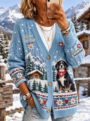 Cardigan en maille à col roulé et imprimé graphique d’inspiration alpine pour femme