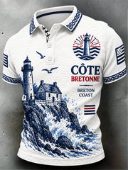 Polo décontracté pour homme à imprimé phare de Bretagne, style français