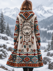 Veste en flanelle épaisse pour femme Viking Wolf Head Aztec