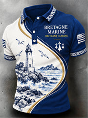 Polo décontracté pour homme à imprimé patchwork breton français