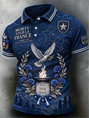 Polo décontracté pour homme, bleu foncé, motif pacifiste de l’Armistice français