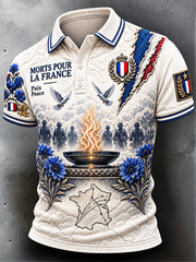Polo décontracté pour homme en blanc cassé, imprimé Paix du Jour de l'Armistice français