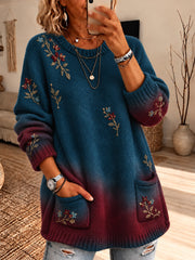 Retro Country-Style Floral Art Pull Femme