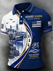 Polo décontracté pour homme, imprimé patchwork d'inspiration marinière bretonne