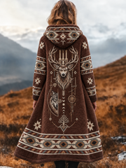 Veste épaisse en flanelle pour femme, style nordique vintage, motif tête de cerf aztèque