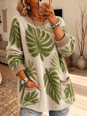 Pull Vintage Artistic Palm Leaf Femme