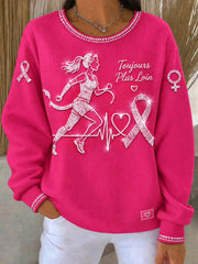 Women's French Breast Cancer Awareness Campaign Print Casual Sweatshirt