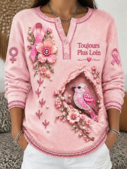 Pull décontracté pour femme, motif oiseaux, cancer du sein, France