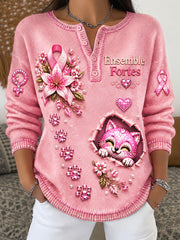 Pull Décontracté Femme France Cancer Du Sein Imprimé Chaton