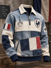 Sweat-shirt pour homme au motif du drapeau français patriotique
