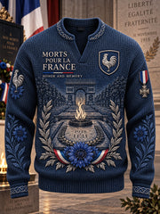 Hommes Bleu Foncé Français Jour Armistice Commémorative Imprimer Casual Sweatshirt