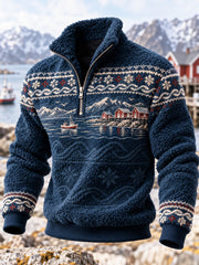 Rétro Nordic Coastal-Inspired Flannel Fair Isle Sweatshirt