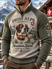 Sweat Homme Imprimé Manches Raglan Inspiration Alpine Col Montant Manches Longues