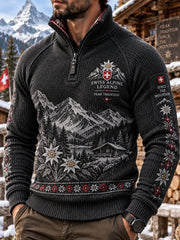 Sweat-shirt à manches longues et col montant, à manches raglan, imprimé d’inspiration alpine pour homme