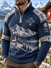 Sweat-shirt à manches longues et col montant, à manches raglan, imprimé d’inspiration alpine pour homme