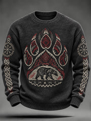 Pull en imitation décontracté à motif de griffe d'ours de style viking rétro pour hommes