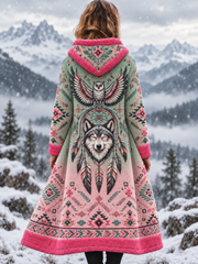 Veste en flanelle vintage pour femme, style viking et aztèque avec motifs animaliers