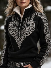 Vintage Viking Vegvisir & Wolves noeud celtique des femmes Imprimer col de fourrure confortable Zip Up Pull
