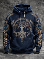 Sweat à capuche décontracté imprimé à motif d'arbre de vie de style viking pour hommes