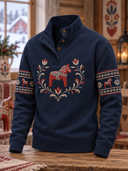 Pull décontracté à boutons pour homme, imprimé traditionnel de Dalécarlie