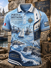 Polo décontracté bleu clair pour homme à imprimé breton français