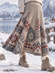 Jupe classique nordique Fair Isle Patchwork A-Line Femme
